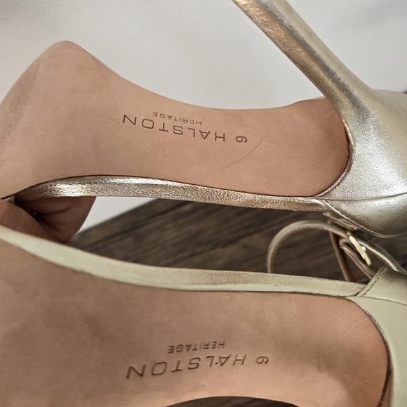 HALSTON HERITAGE Isla Gold Metallic Leather Strappy Sandal Heels Womens Size 9 - Picture 11 of 11